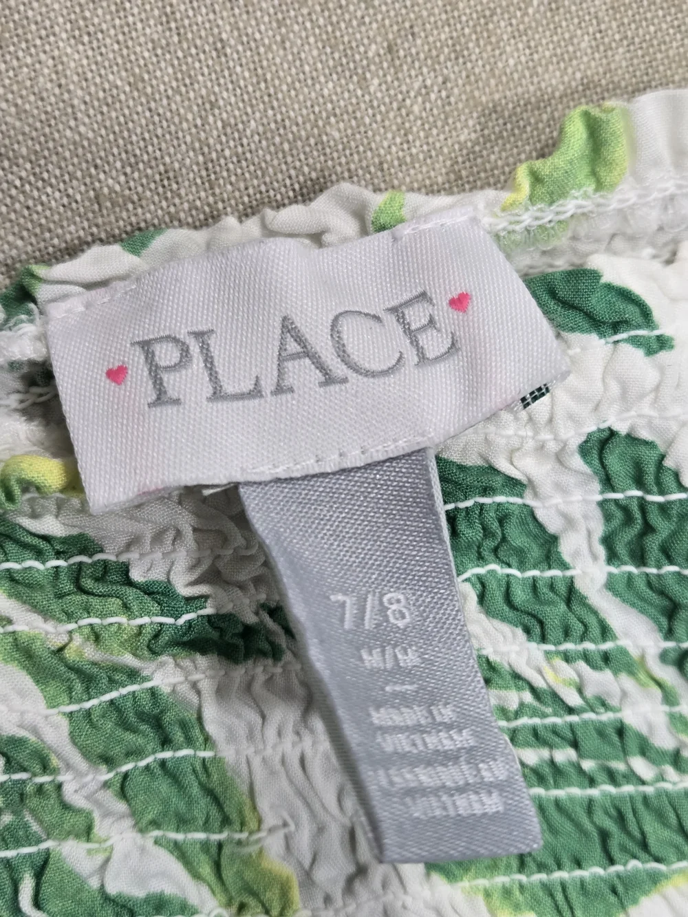 The Children's Place White Sundress with Green Leaf Print Size 7/8